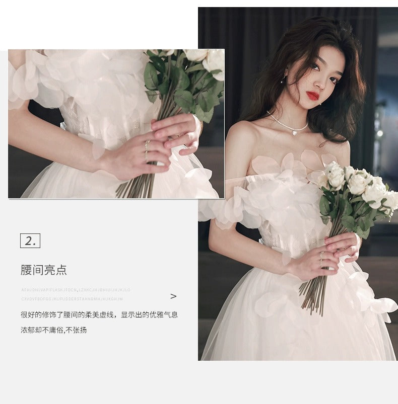 White Evening Dress Women's French Style High Sense Birthday Adult Wedding Dress Princess on the Run High-End Affordable Luxury Niche Host