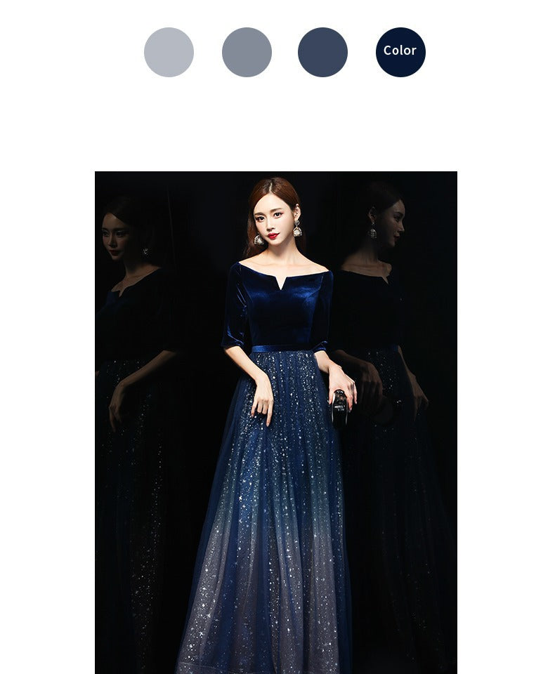 Host Evening Dress Women 2024 New Autumn off-Shoulder Banquet Queen Long Choir Costumes Women