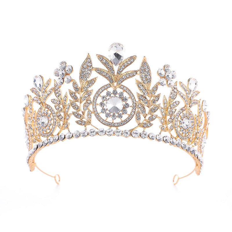 Crown Wedding Women's Electroplating Dress Independent Packaging Golden Wedding round High-End Hair Accessories Cake Crown