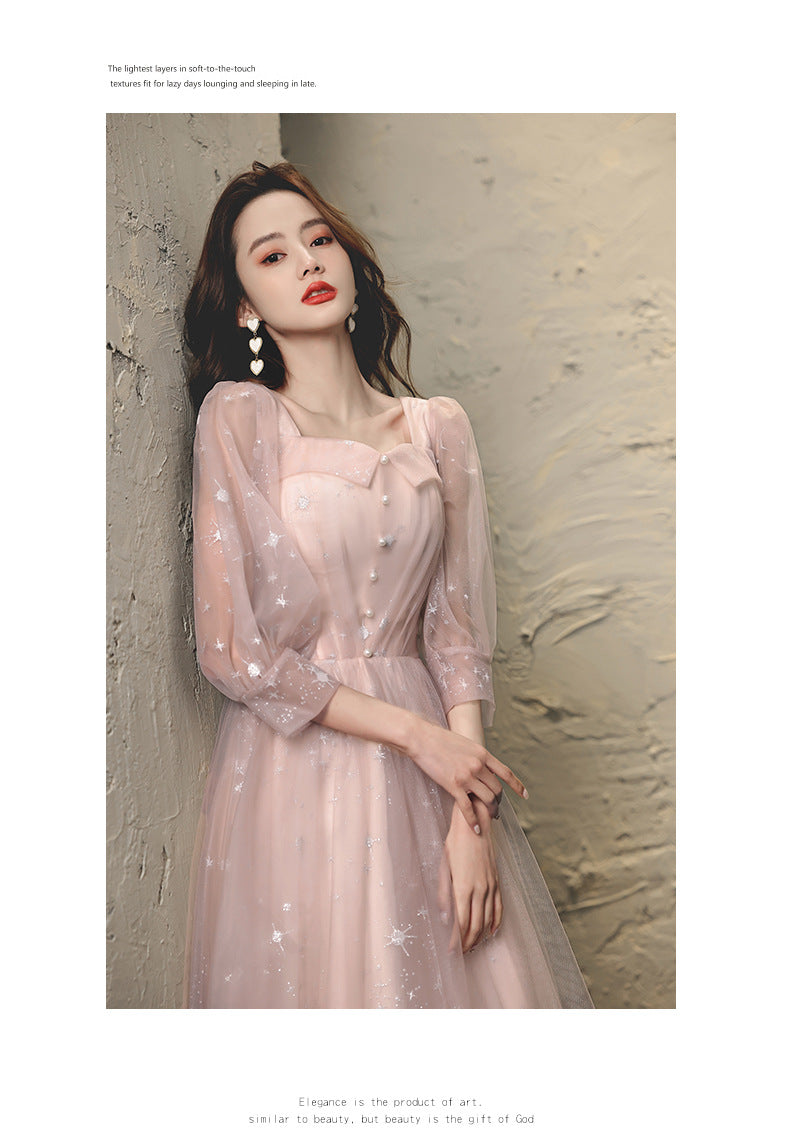 Banquet Evening Dress for Women 2023 New Slimming Long Sleeves Socialite Daily Style Dress Fairy Graceful Western Style Dress Dress