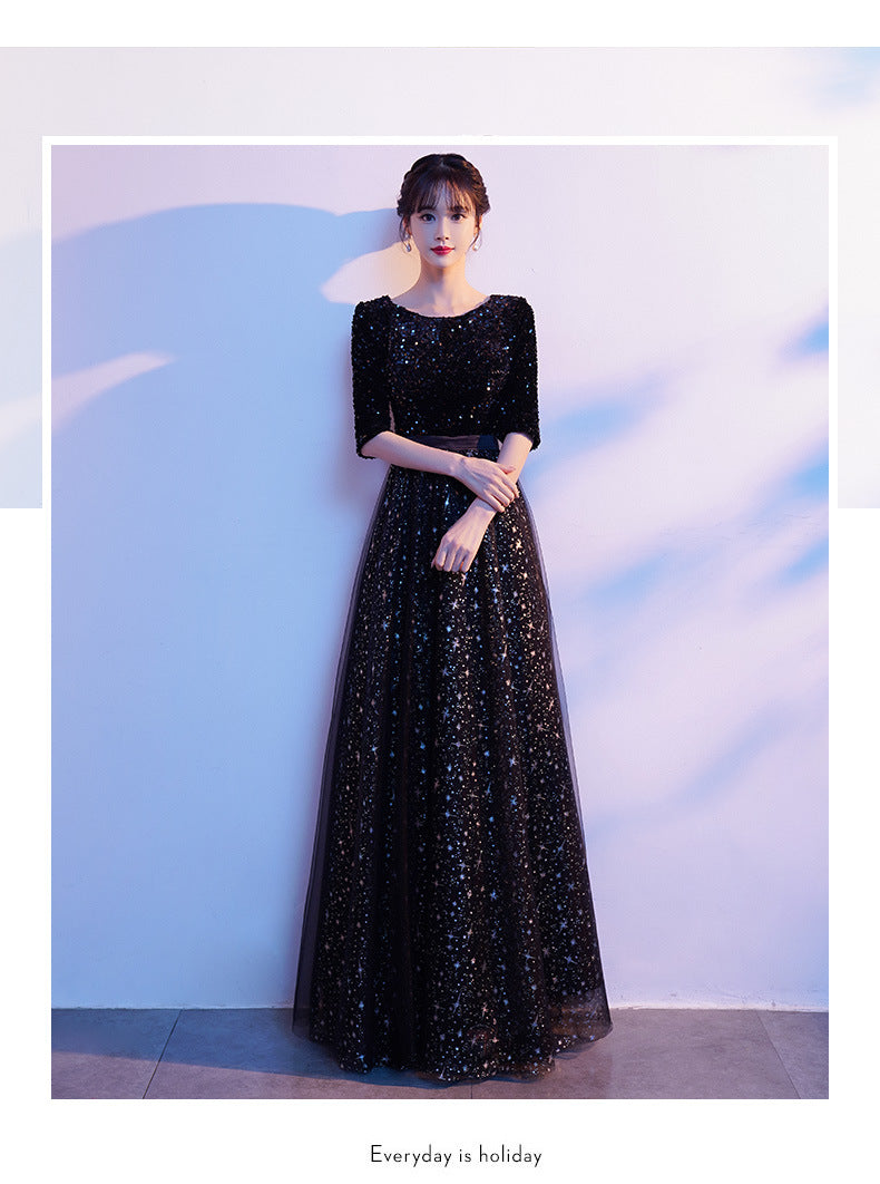 Banquet Evening Dress Dress Black Paillette Western Style Clothing Dresses H98923