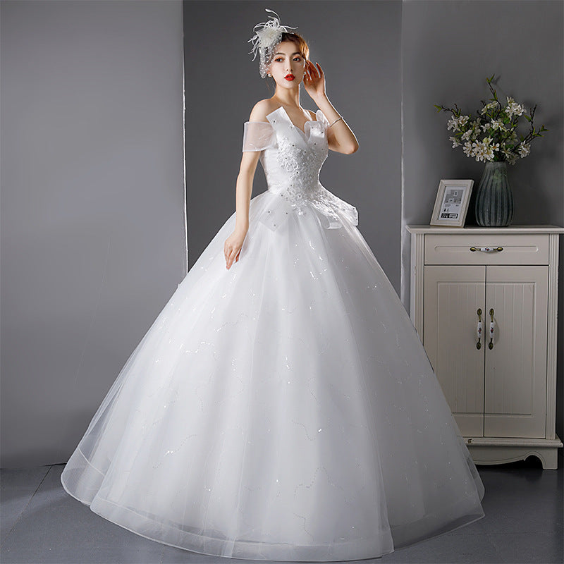 Light Wedding Dress 2024 New Bridal Mori Elegant off-Shoulder French Super Fairy Dream Slimming High Waist Wedding Dress for Pregnant Women