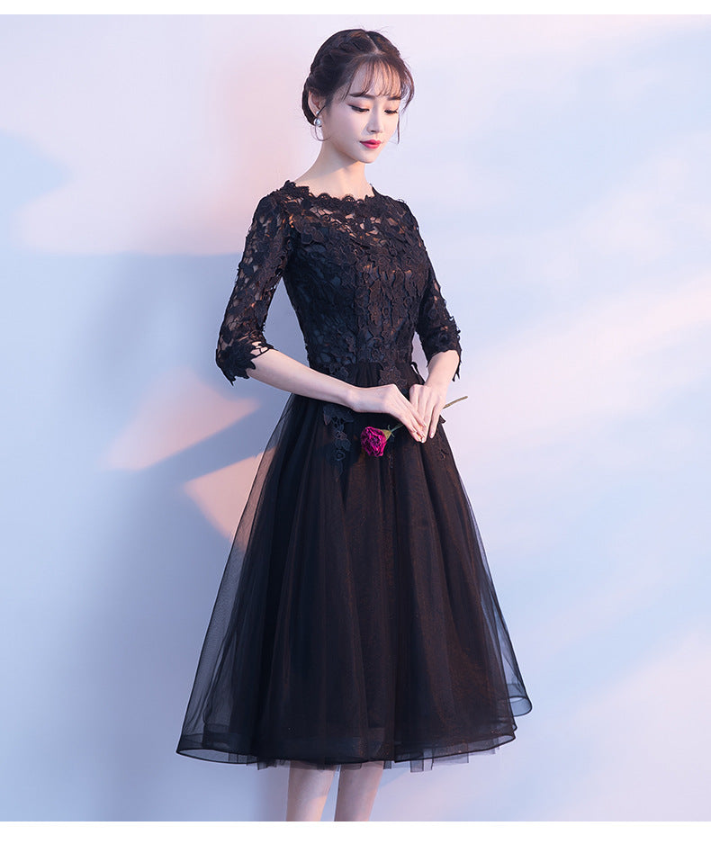 Banquet Evening Dress 2024 New Short Front and Long Back Elegant Party Gathering Dress Black Evening Dress One Piece Dropshipping