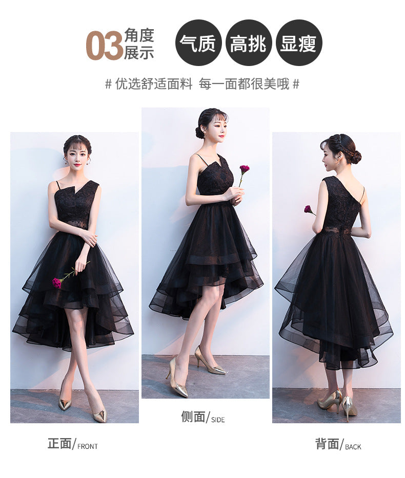 Black Banquet Evening Dress for Women 2024 New Autumn Slimming Elegant Lady Student Short Dress Western Style