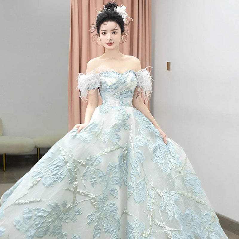 Princess on the Run Toasting Dress Female Bride High-End Affordable Luxury Niche Fairy Adult Ceremony off-Shoulder Banquet Evening Dress Dress