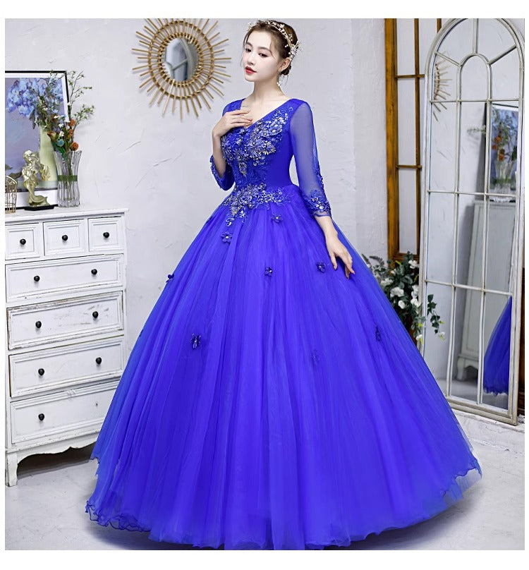 Colored Mesh Annual Meeting Host Performance Student Vocal Solo Art Exam Clothing Pettiskirt Long Evening Dress Female Autumn and Winter
