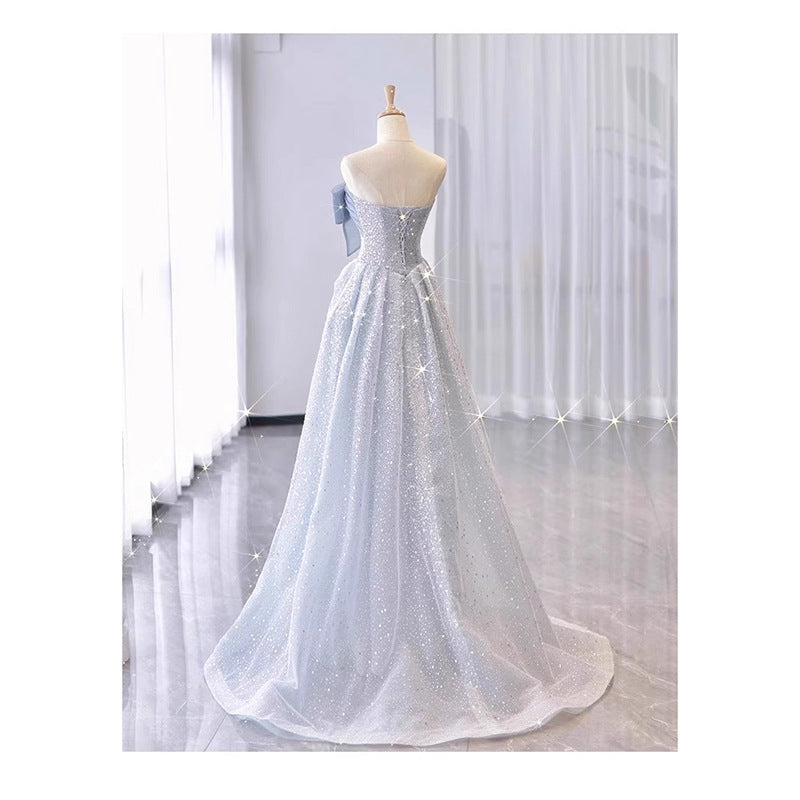 off-Shoulder Evening Dress for Women Banquet Temperament Light Luxury Minority High-End Host Art Exam Adult Ceremony Dress Pettiskirt