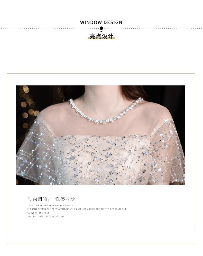 2024 New Sequined Evening Dress Women's High Sense Special Interest Light Luxury Banquet Temperament Annual Meeting Dinner Host