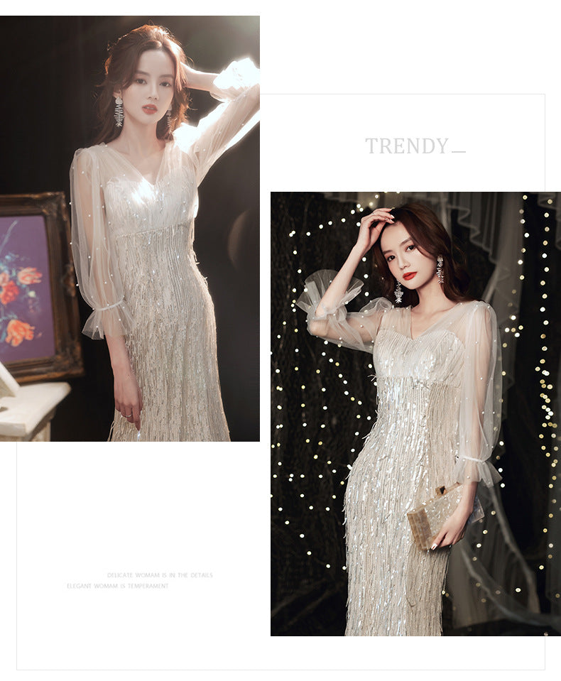 European and American Evening Dress 2024 New Light Luxury Light Luxury Temperament Dress Light Luxury Elegant Top Grade Banquet Dress