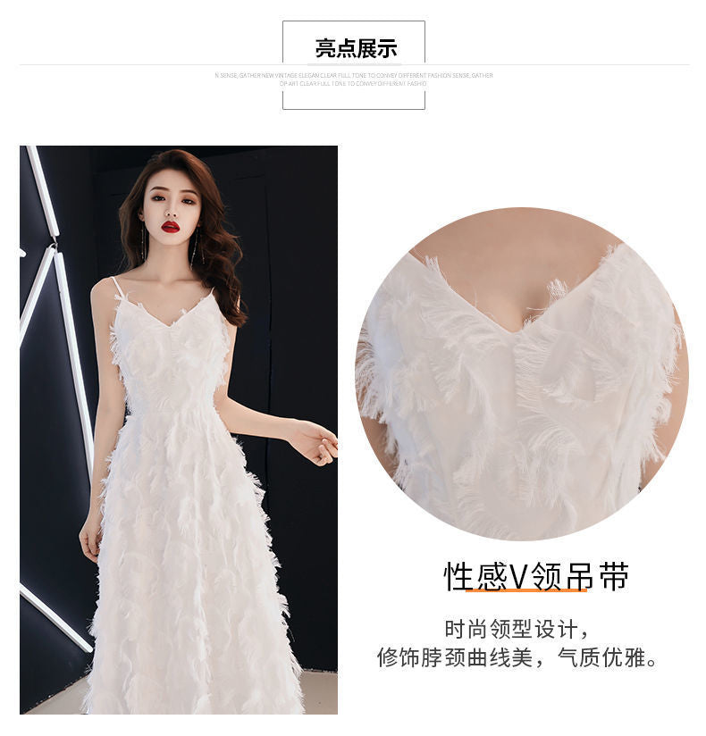 2024 Little Evening Dress Female White Elegant Graceful Fairy Banquet Birthday Party Host Everyday Dress Long