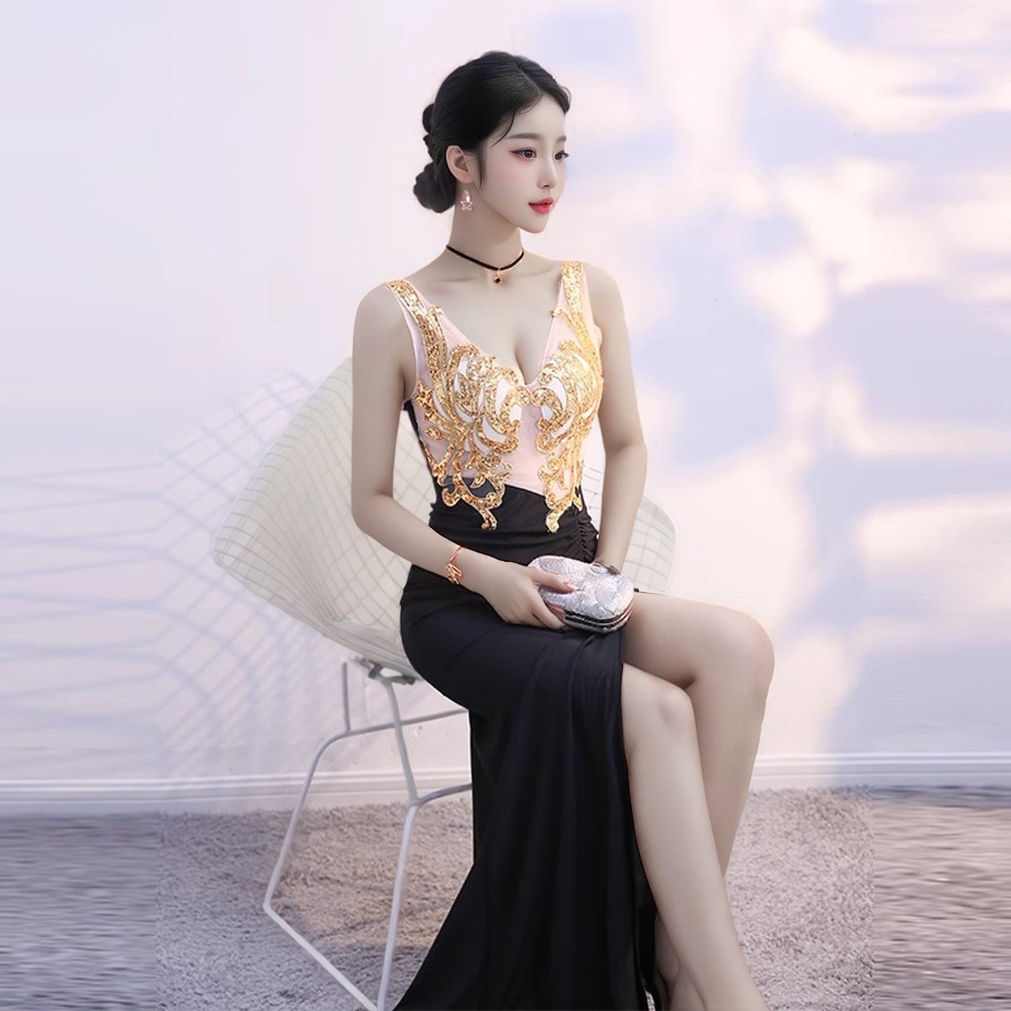 Sexy Dress Ladies Temperament Banquet Evening Dress Hotel KTV Club Public Relations Glade Dress Long Dress