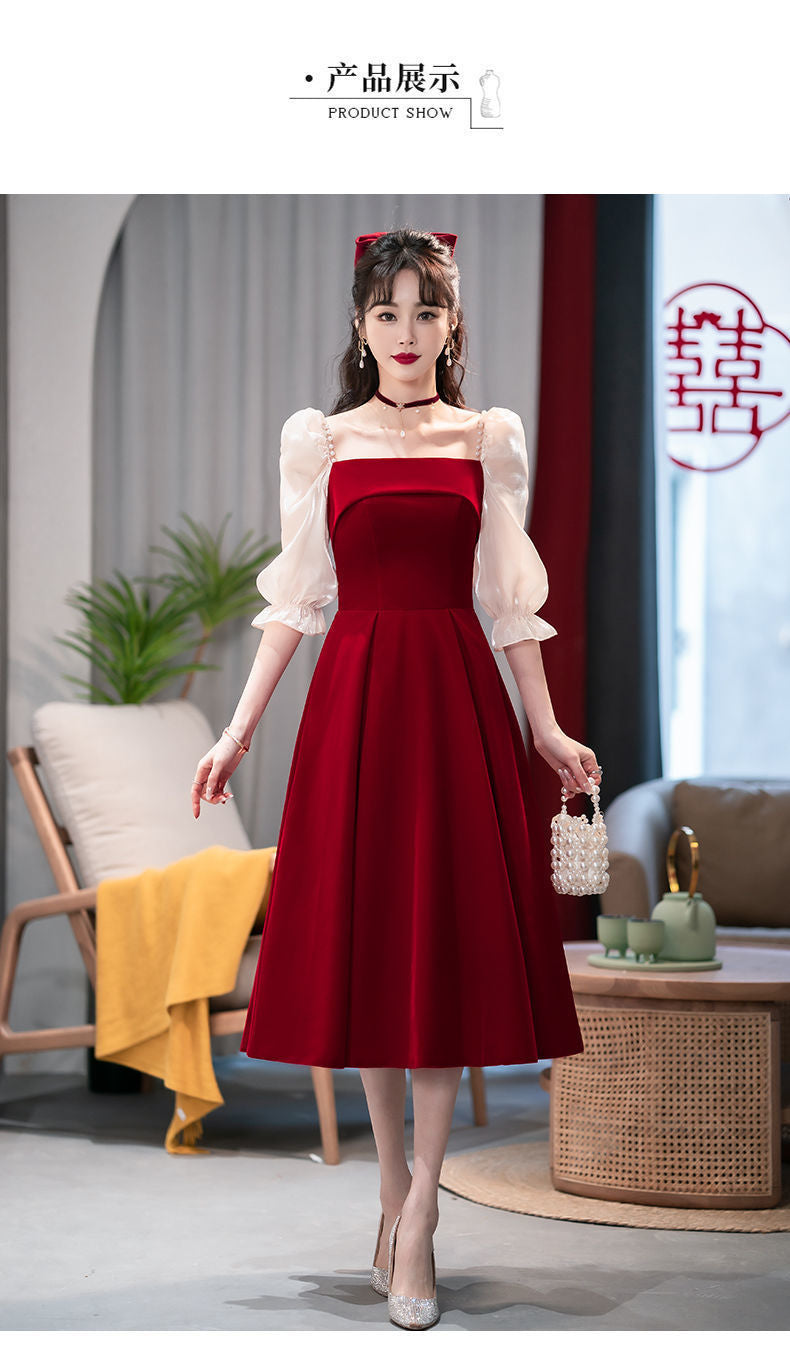 2024 Wine Red High Sense Dinner Suit Summer Dress Toast Dress Bride Daily Style Engagement Dress