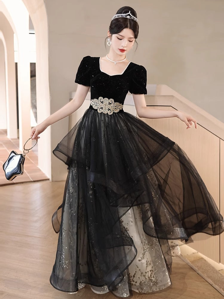 Black Evening Dress for Women 2024 New Banquet Long Sleeve French Summer Vocal Music Art Test Dress Light Luxury Minority High-End