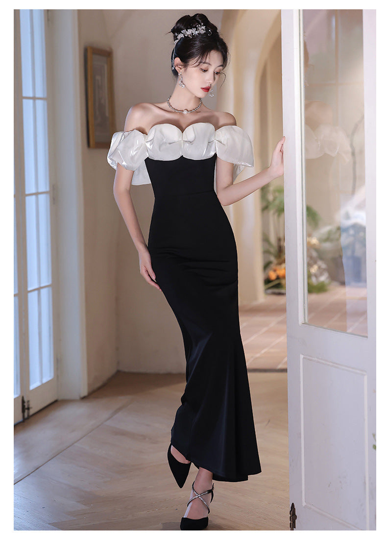 Beautiful off-Shoulder Evening Dress for Women 2024 New High-Grade Light Luxury Minority Banquet Host Elegant Fishtail Dress