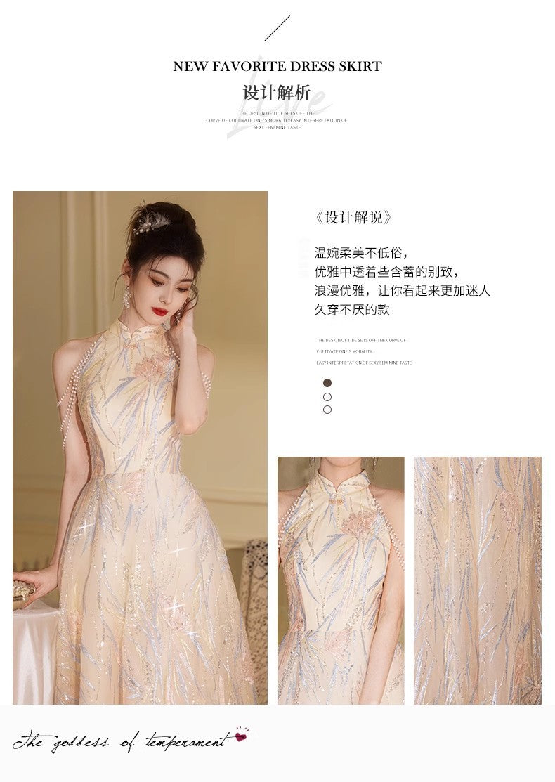 New Chinese Style High-End Light Luxury Engagement Evening Dress Women's 2024 New High-End Toast Dress Bride Temperament Long