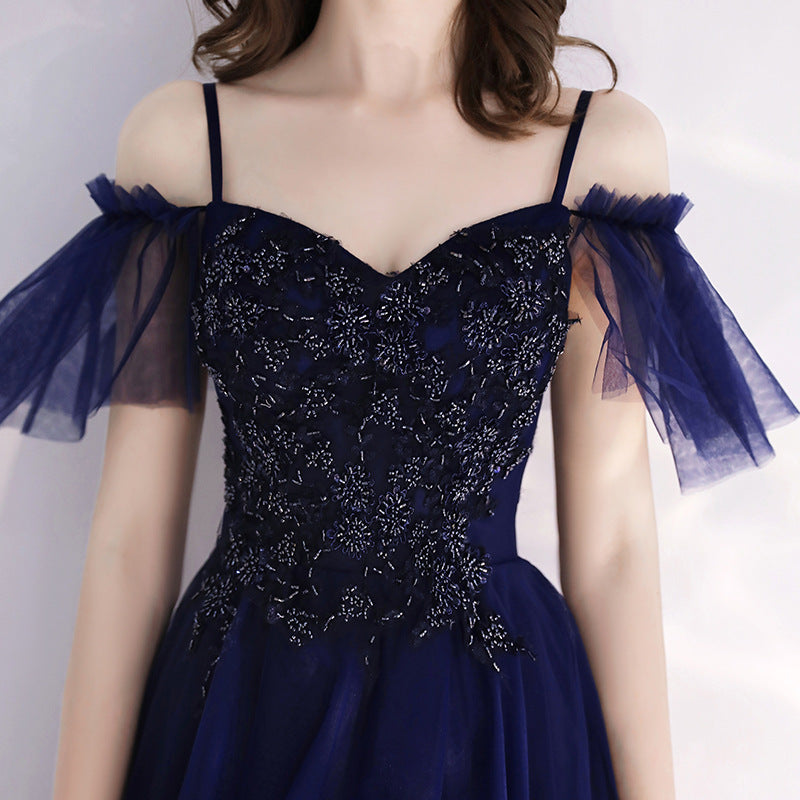 Evening Dress Women's Simple and Elegant Autumn Elegant Long Banquet Sling Host's Dress Dress Toast Dress
