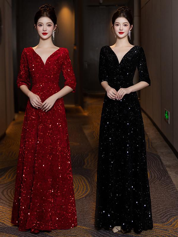 High-end Sequin Evening Dress for Choir Performance Host Conductor Piano Performance Slim Fit Slimming Choir Dress for Women