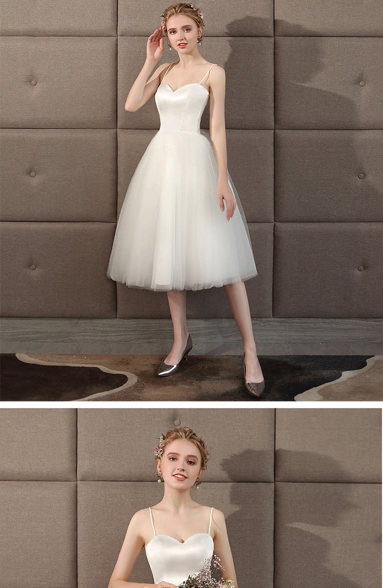 Bridal Bridesmaid Dress Spring New White Wedding Dress Strap Short Photo Light Wedding Dress Graduation Season Photoshoot Women