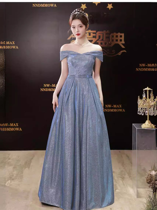 Shiny Evening Dress 2024 New off-Shoulder Light Luxury Minority Slim-Fit High Sense Host High-End Toast Dress