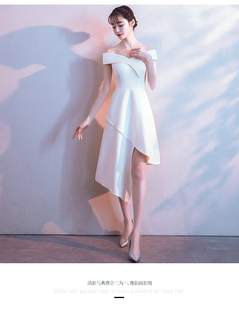 White Little Dress 2024 New Off-Shoulder Mid-Length Elegant Fashion Slim Fit Host Party Gathering Annual Meeting