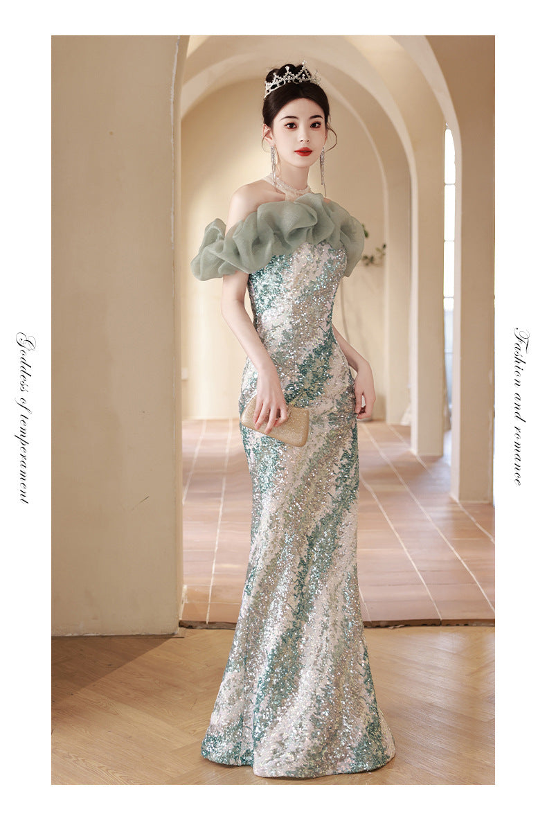French High-End Fishtail Skirt Ladies Banquet Elegant Evening Dress Skirt Women's Sequined High Sense Long Sexy Host