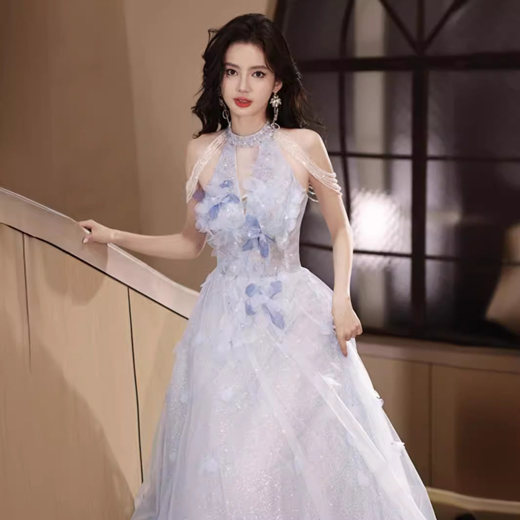 Wedding Dress Evening Dress for Women Light Luxury Minority High-End Blue Graduation High School Beautiful Umbrella Princess Dress Adult Ceremony Girl