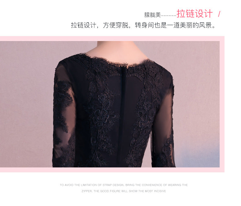 Wholesale Black Evening Dress for Women 2024 New Elegant Small Banquet Party Short Host Slimming Evening