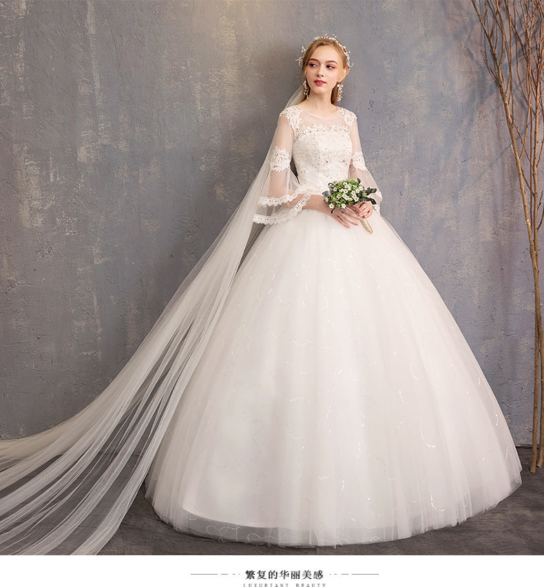 Wedding Dress 2024 New off-Shoulder Half Sleeve Korean Style Bridal Wedding Dress Floor-Length plus Size Slimming Wedding Dress Wholesale H16