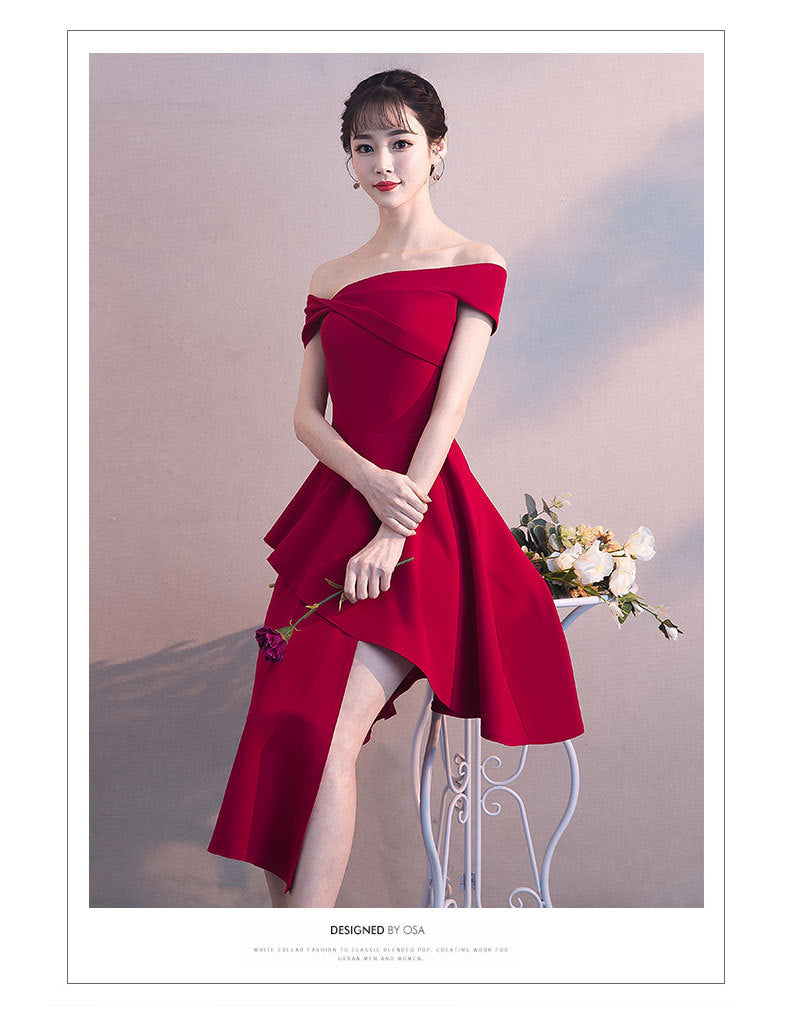 off-Shoulder Toast Dress 2023 Summer New Modern Bride Wedding Red Banquet Small Evening Dress Skirt Women's Slimming