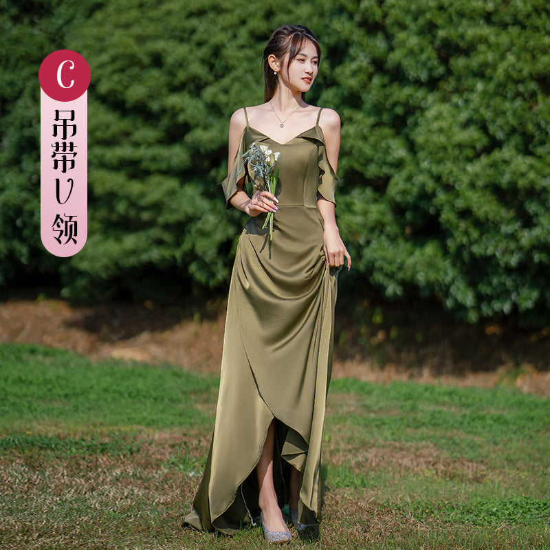 Bridesmaid Dress Girlfriends Group2023Summer New Satin Long Bridesmaid Dress for Sisters Graceful Mori Ladies Banquet