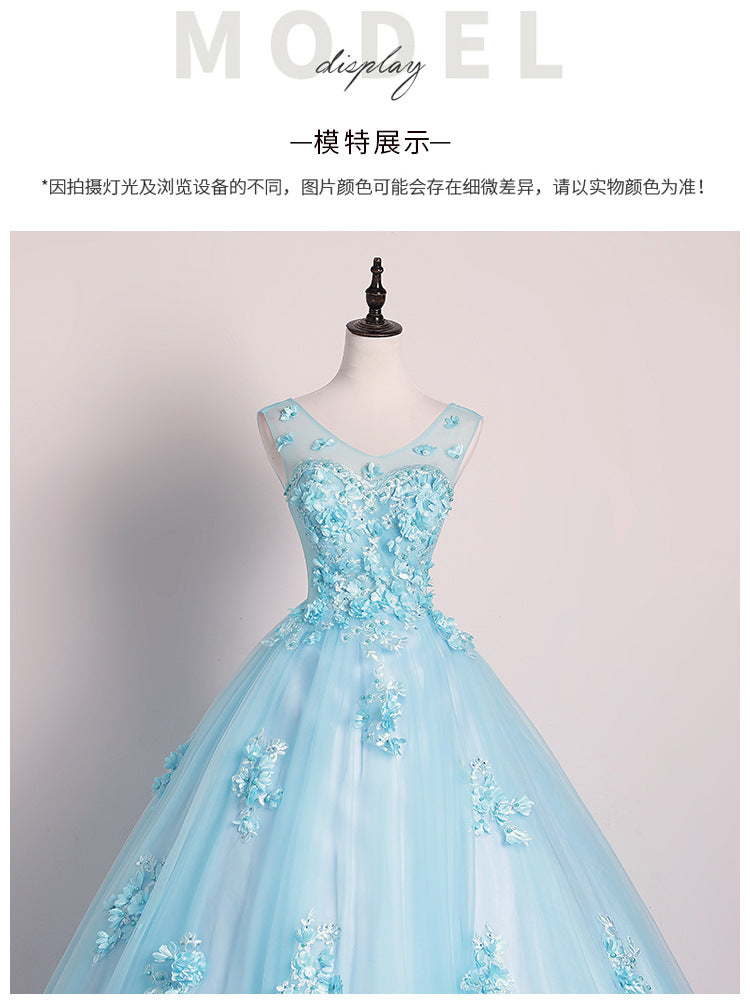 New 2024 Color Wedding Dress Haze Blue Gown Solo Performance Costume Female Noble Vocal Music Art Test Pettiskirt Modern