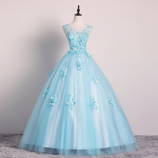 New 2024 Color Wedding Dress Haze Blue Gown Solo Performance Costume Female Noble Vocal Music Art Test Pettiskirt Modern