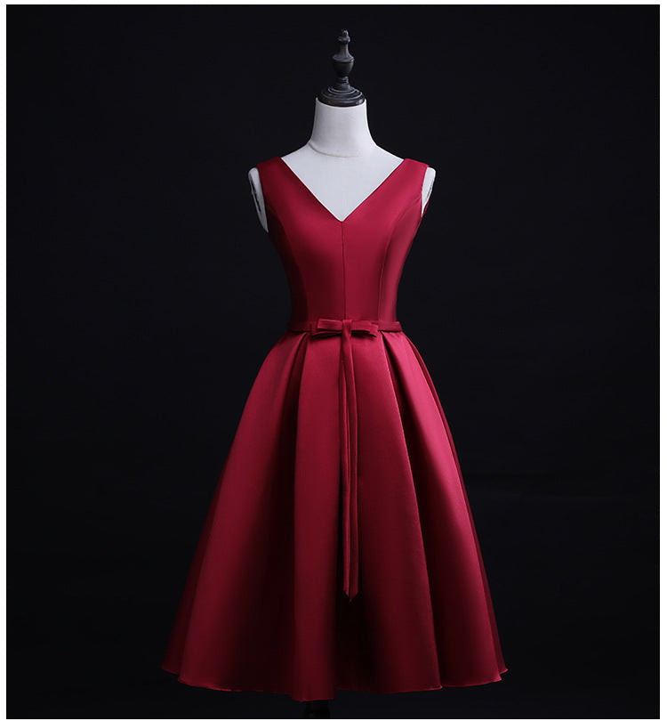 Bridal Toast Dress New Spring Short Red V-neck Engagement Return Wedding Dress for Women Slim Fit Slimming