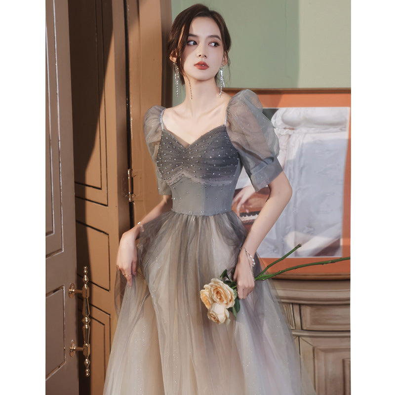 French Evening Dress for Women Light Luxury Minority High-End Banquet Elegant Art Exam High Sense Adult Formal Dress Dress Summer