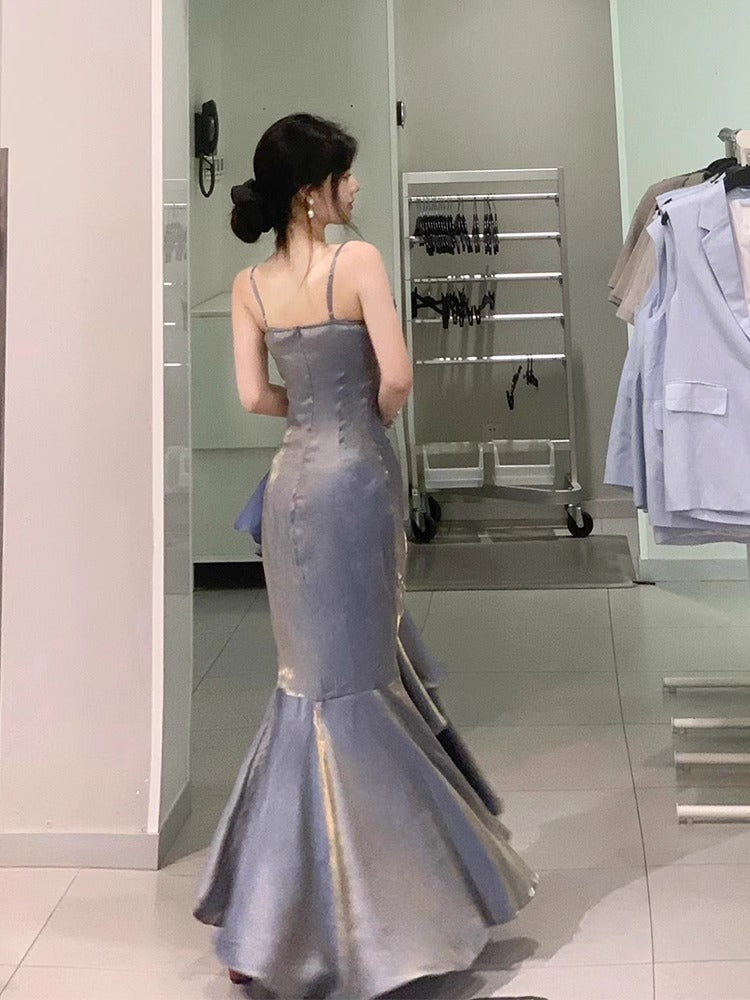 Mermaid Adult Ceremony Dress Light Luxury Minority High-End Toast Dress Annual Meeting Host High-End Strap Fishtail Dress