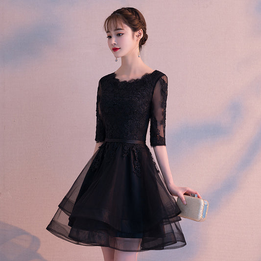 Wholesale Black Evening Dress for Women 2024 New Elegant Small Banquet Party Short Host Slimming Evening