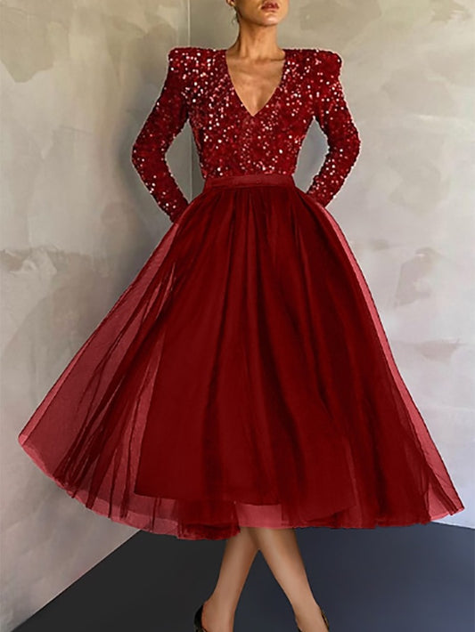 European and American Fashion Women's Wear 2024 Spring and Summer New Sequin Gauze Slim Fit Dress Temperament Elegant V-neck Dress