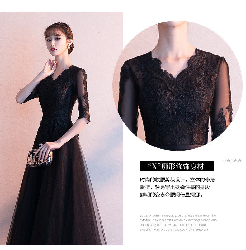Evening Dress for Women 2024 Summer New Banquet Elegant Long Dress Show Thin Black Socialite Annual Meeting Dress