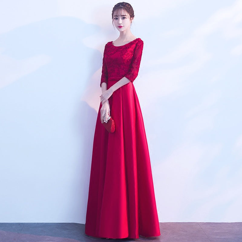 Toast Dress Bride 2024 New Wedding Banquet Evening Dress Skirt Women Wine Red Long Style Can Be Worn Casual Long Sleeve