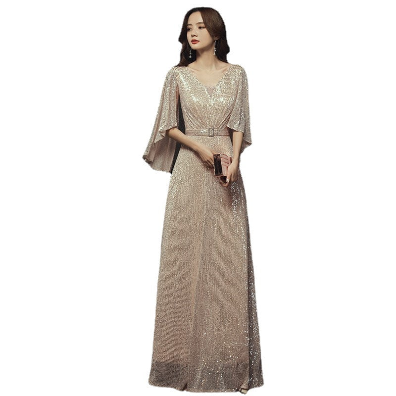 Banquet Evening Dress 2023 New Spring Elegant Golden Socialite Dress Long Host Annual Meeting Dinner Dress