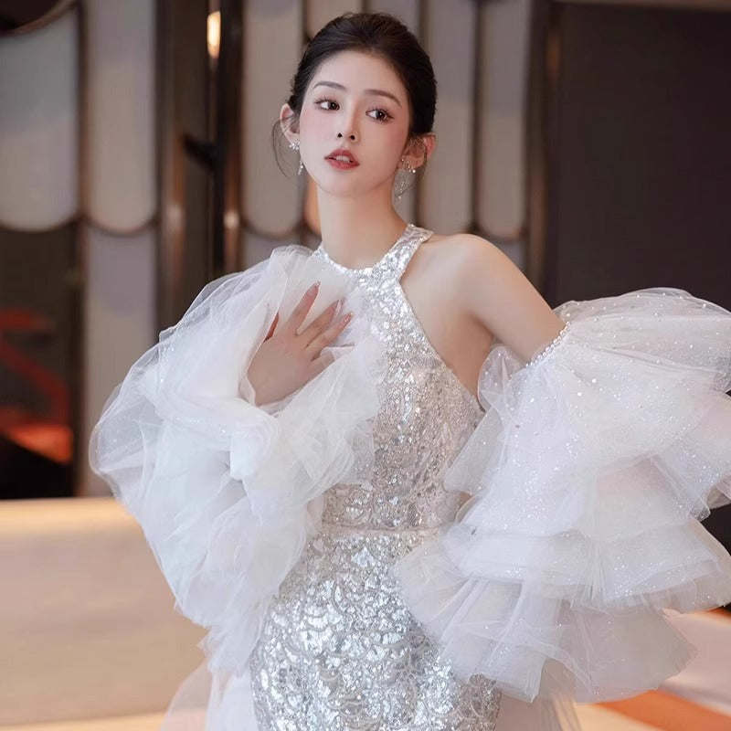 Halter Evening Dress Fishtail Backless Bride Engagement Formal Dress Toast Clothing Light Luxury Minority Design Sense Banquet Host