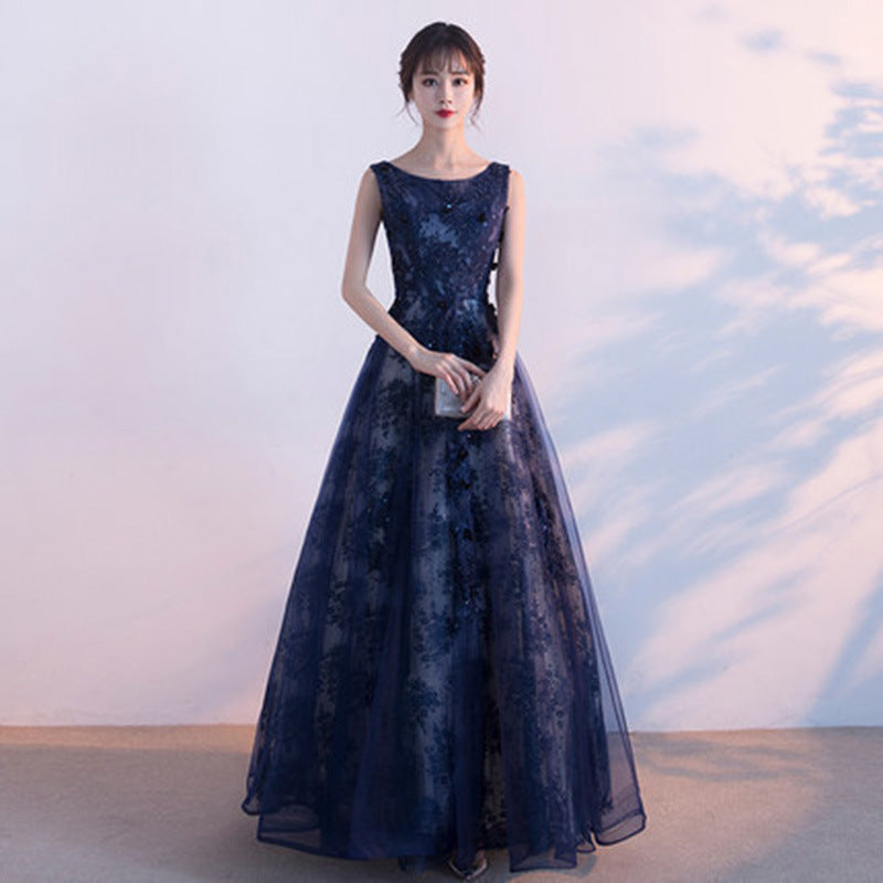 Evening Dress Long Navy Blue Women's Banquet Simple and Elegant Lace Party Dresses for dinner gown H22738