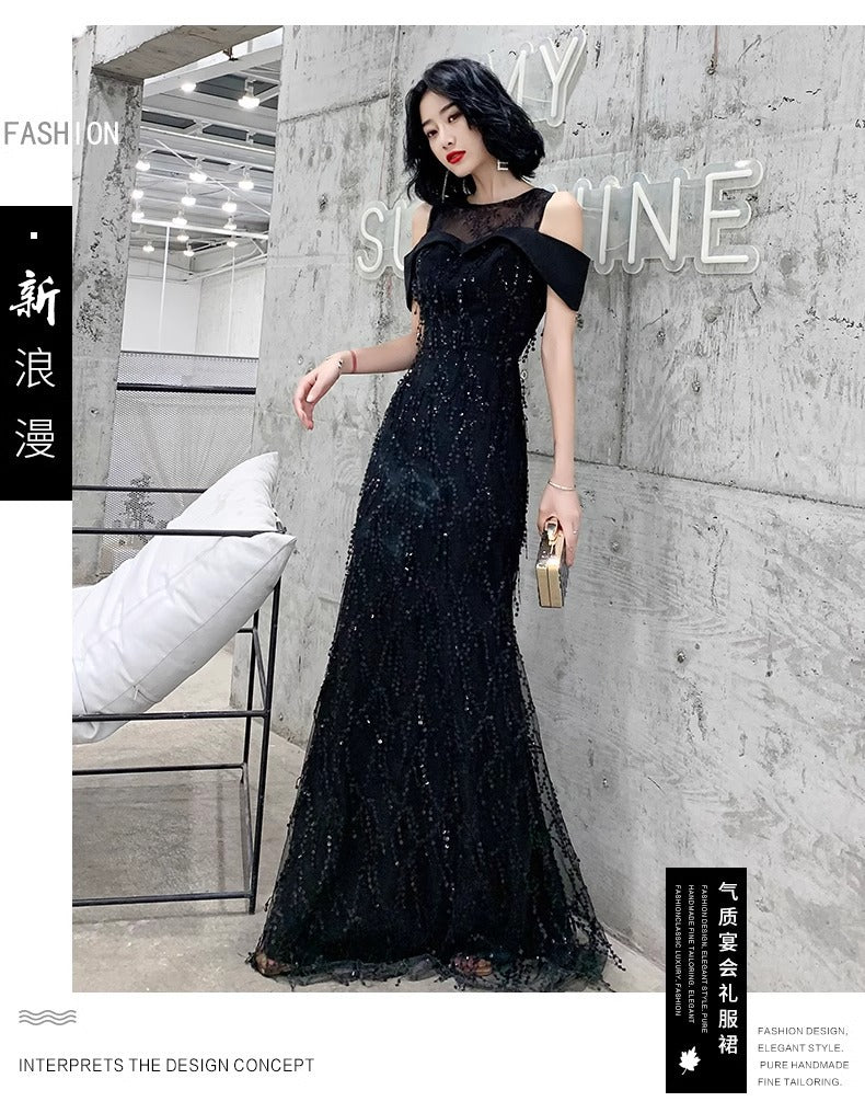 Black Dress for Women 2024 New High-End Affordable Luxury Elegant High-Grade Socialite Host Banquet Evening Dress Dress