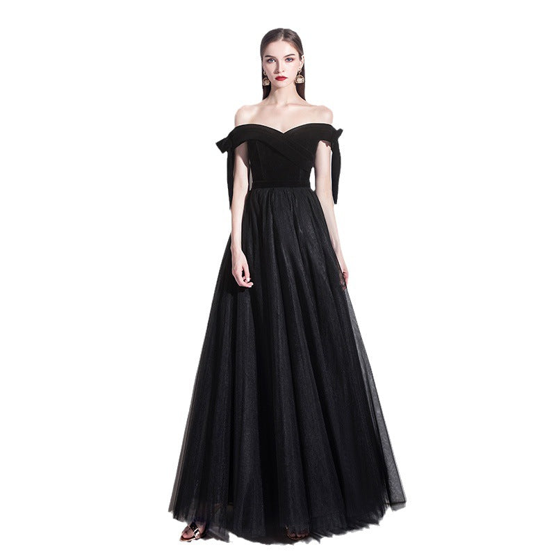 off-Shoulder Black Evening Dress Female 2024 New Sexy Aura Queen Banquet Modern Temperament Slimming Long