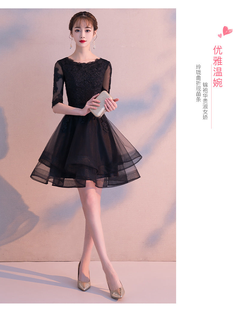 Wholesale Black Evening Dress for Women 2024 New Elegant Small Banquet Party Short Host Slimming Evening