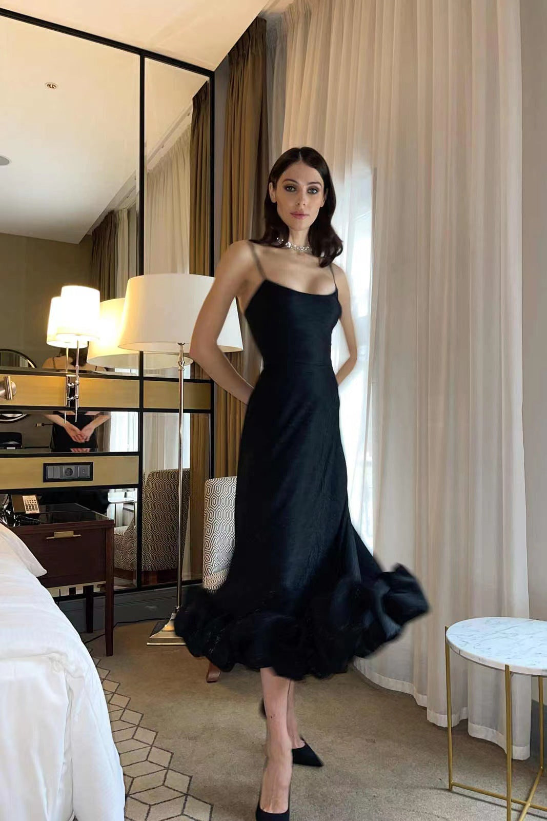 Fashion Suspenders Large Swing Three-Dimensional Flower A- line Skirt European and American Women's Clothing Cross-Border Hot Selling New Elegant Slim Fit Dress