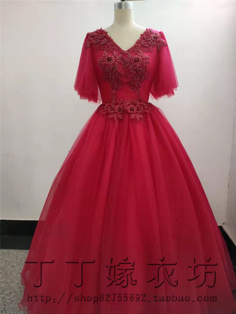 Colored Mesh 2024 New Bubble Skirt Vocal Music Student Art Exam Dress Female Long Bel Canto Solo Performance Costume Host