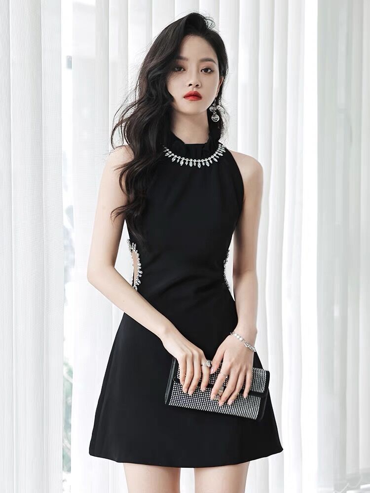 Spring and Summer Black Dress Light Luxury Minority High-End Birthday Banquet Dress Daily Style Dress Socialite Slim Fit