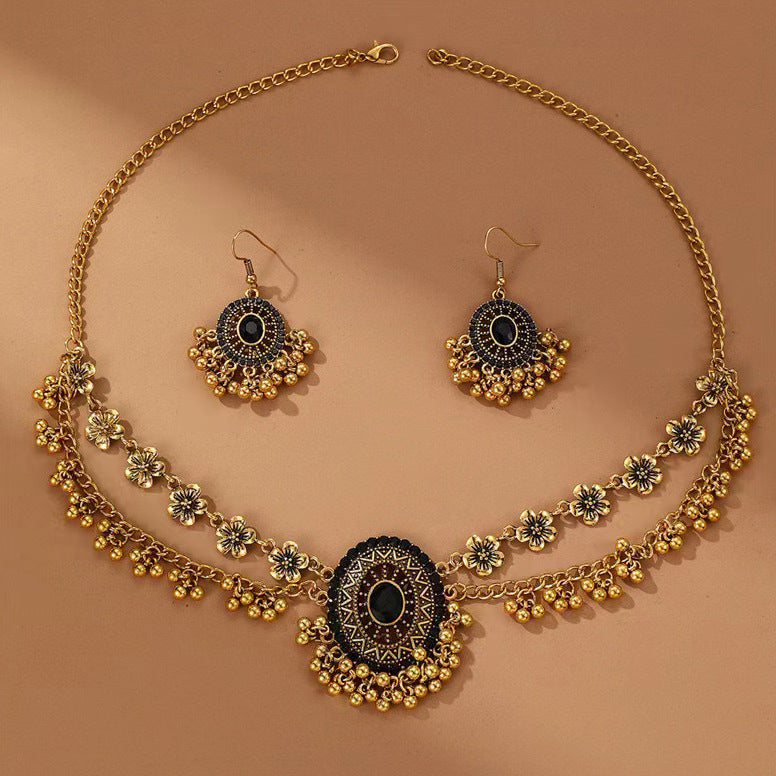 Necklace Jewelry Ornament Ethnic Style Vintage Gemstone Beads Jewelry 2 Pieces Set Earrings H820930