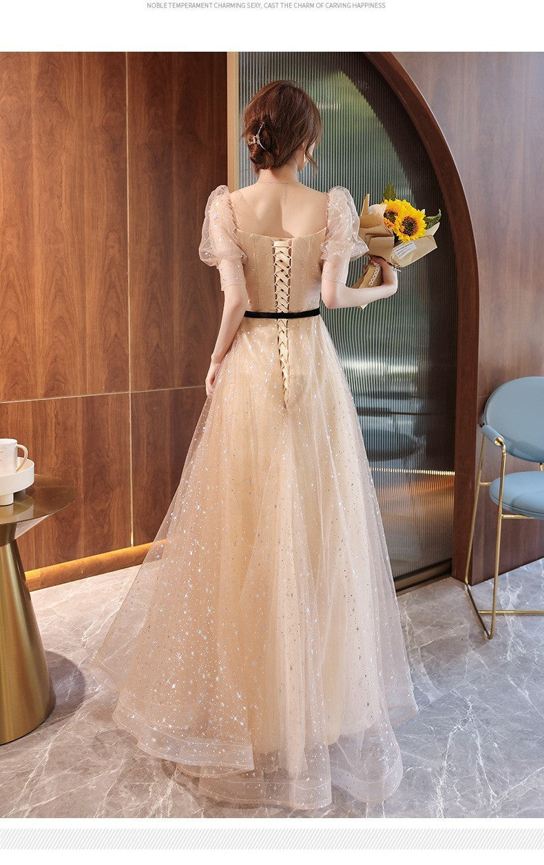 Banquet Evening Dress 2024 New Ladies Banquet Champagne Fairy Temperament Female Host Student Art Exam Dress